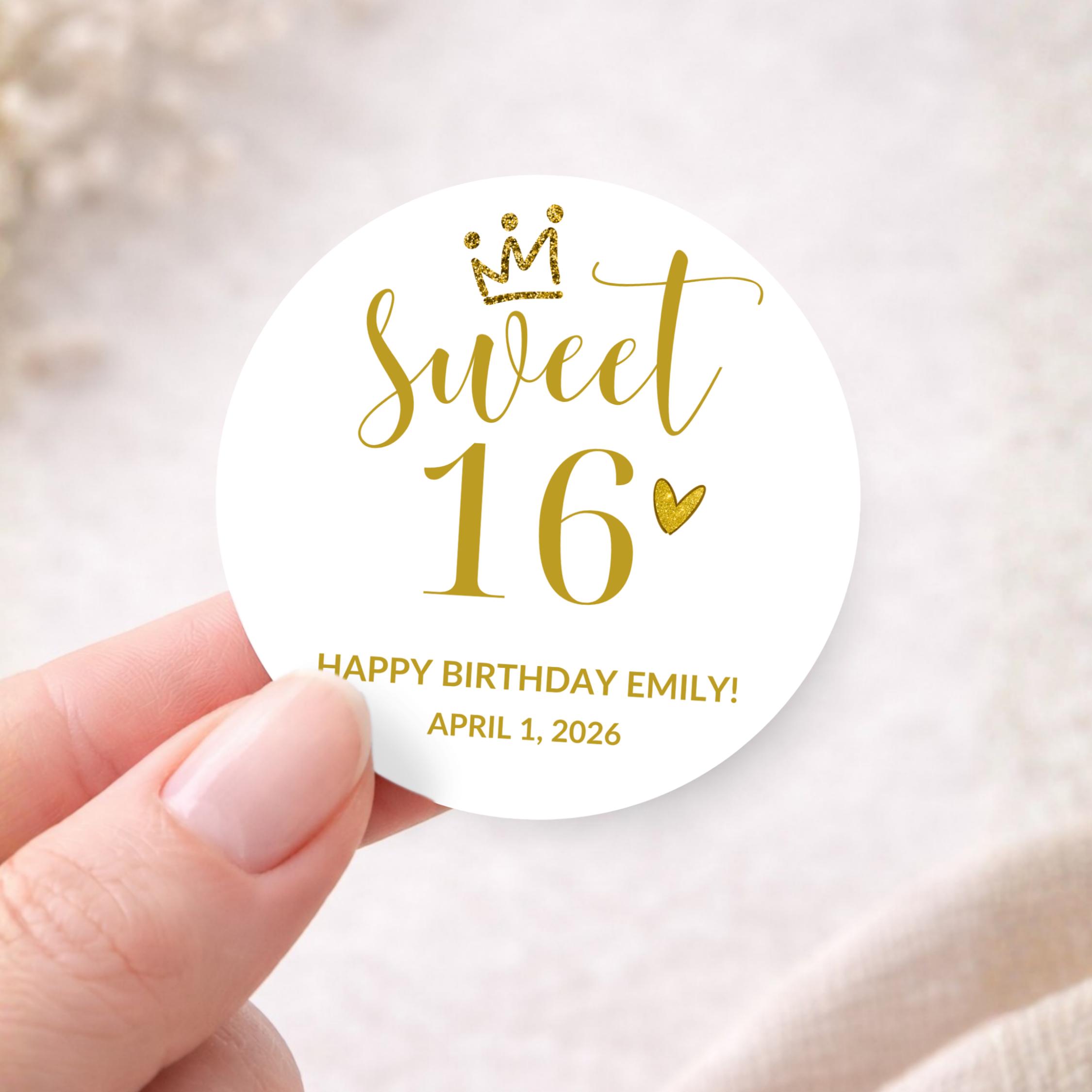Sweet 16 Birthday Stickers – Personalized Sweet Sixteen Favor Labels ...