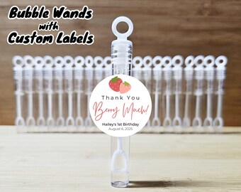 Thank You Berry Much Bubble Favors - Custom Labels & Filled Bubble Wand - Strawberry Wedding Thank You  Birthday Logo Baby Bridal Shower