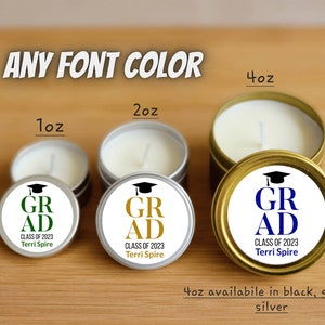 Graduation Party Candle Favors - FULLY ASSEMBLED - Natural Soy - Graduation Candle Favor, Grad Party Ideas, Custom Grad Favor, Class of 2024