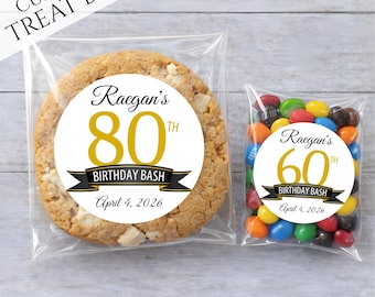 Birthday Bash Treat Bags – Custom Age Party Favor, Any Age Birthday Candy Cookie Bags, 30th 40th 50th 60th 70th 80th Milestone Bday Decor