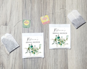 Greenery Bridal Shower Tea Bag Favors - Emerald Green & Gold Tea Party, Baby Shower Favor, Wedding Tea Favors, Perfect Blend, Baby Brewing