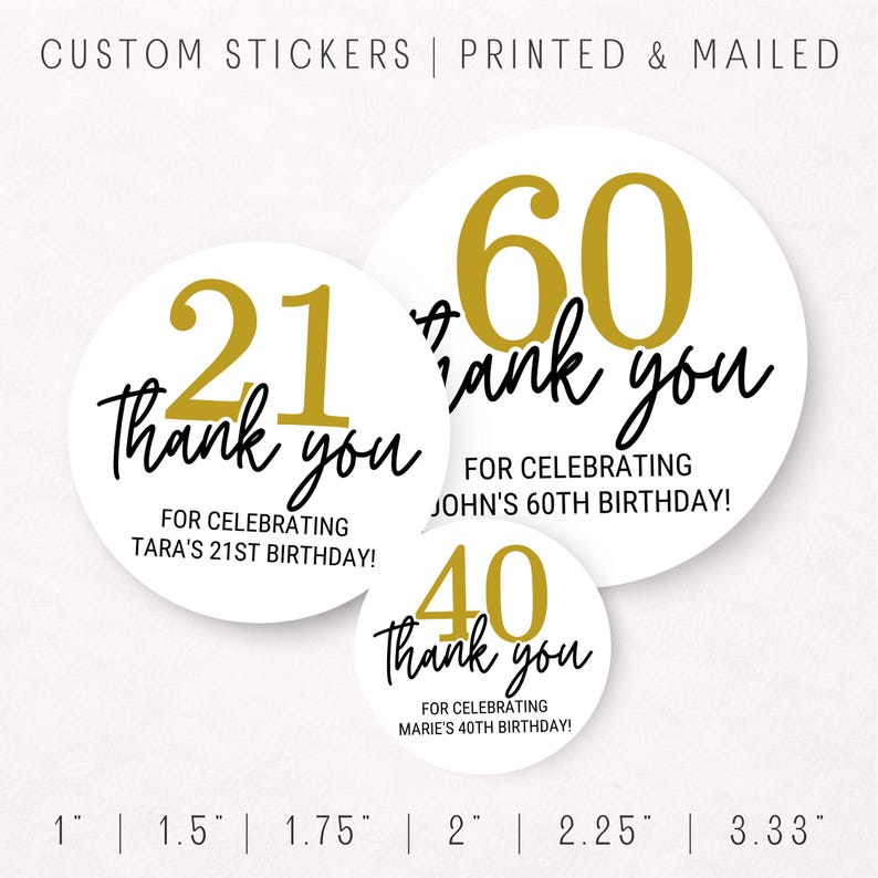 Age Sticker Labels Personalized Birthday Thank You Stickers – Custom Age and Message Party ...