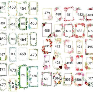 May include: A set of 58 gold frames with floral and leafy borders. The frames are numbered from 451 to 508.