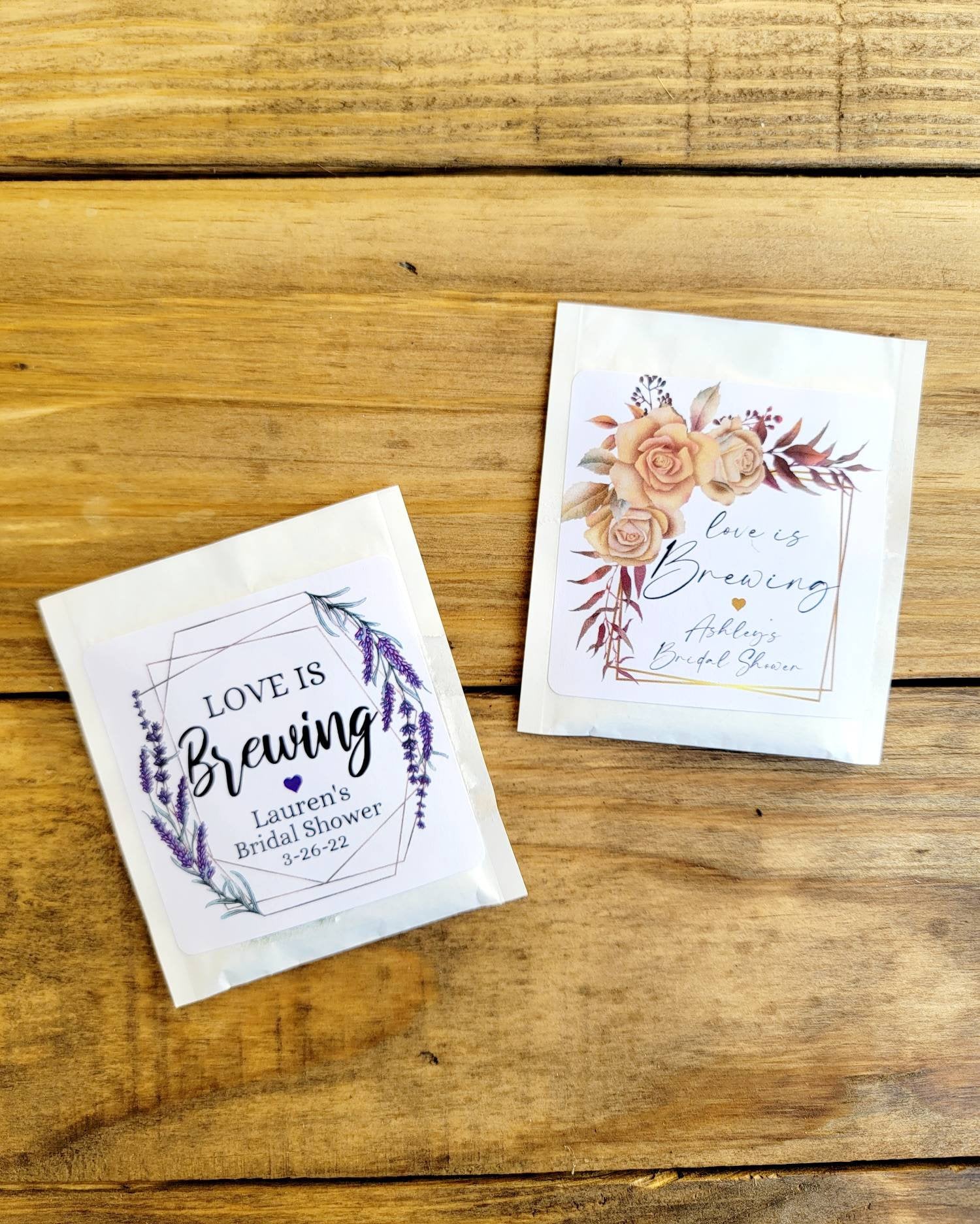 Personalized Tea Bag Favors w/ Custom Label - Bridal Shower Tea Favors, Bridal Shower Favors, Bridal Shower Party Favors, Love Is Brewing