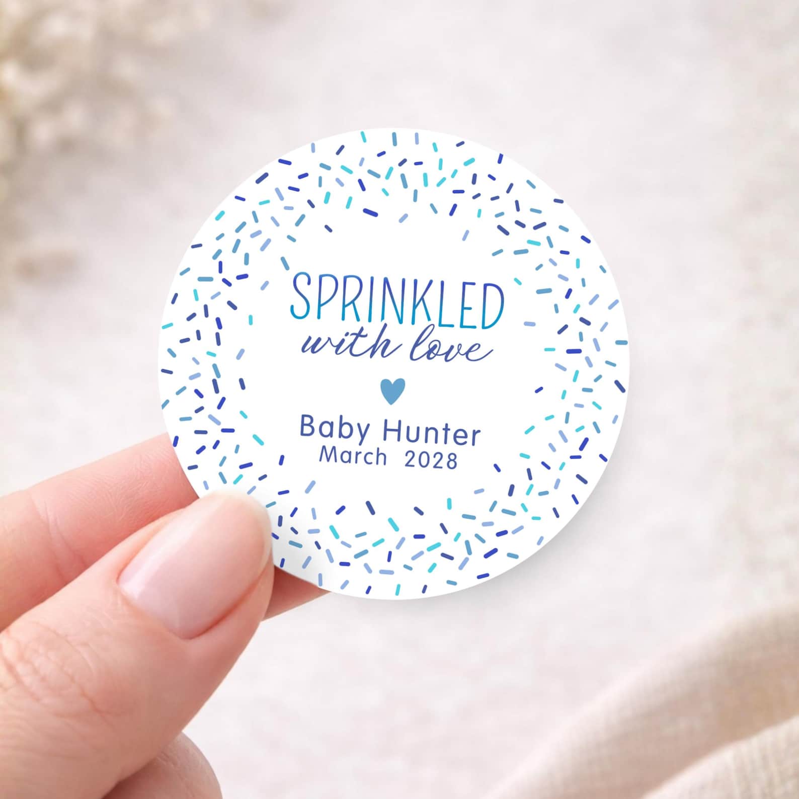 Sprinkle Container Sticker Blue Boy Baby Sprinkle Stickers – Personalized Sprinkled With Love ...