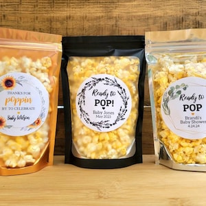 Snack Favors w/ Custom Label, Gender Neutral Baby Shower Favors, Neutral Baby Shower Popcorn, Stand Up Zip Pouch Bag, DIY Popcorn Favors