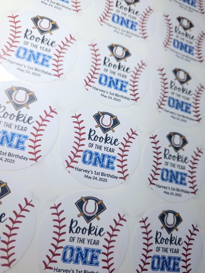 Rookie of the Year 1st Birthday Stickers - Custom Baseball Birthday ...