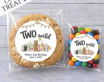 Two Wild 2nd Birthday Treat Bags – Personalized Safari Animal Favor Bags, Clear Sealed Candy Cookie Snack Packaging for Jungle Party Goodies