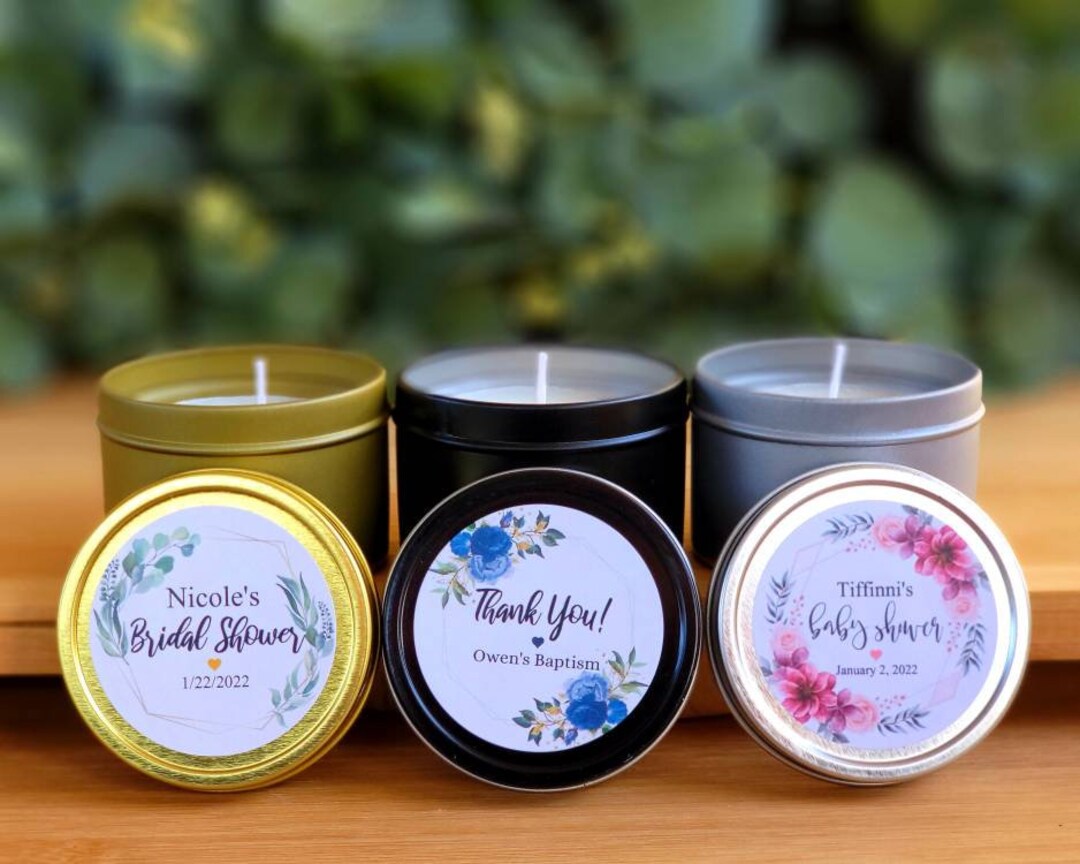 Personalized Candle Favors W/ Custom Label - Natural Soy - Scented ...