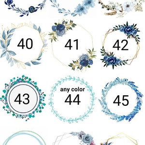 May include: A set of 12 digital wreath clip art images in various styles, including floral, geometric, and leafy designs. The wreaths are in shades of blue, green, and white. The numbers 37 through 48 are displayed in the center of each wreath.