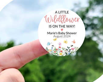 A Little Wildflower Stickers - Custom Baby Shower Labels, Baby Shower Favor Stickers, Boho Baby Shower Labels, Boho Wildflower Theme Shower