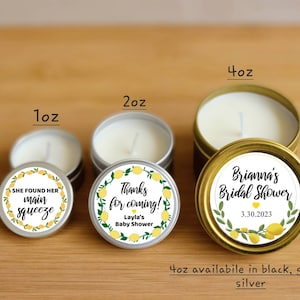 Lemon Theme Candle Favors - FULLY ASSEMBLED - Natural Soy - Custom Candle Favors, Lemon Shower Ideas, Personalized Lemon Bridal Baby Favor