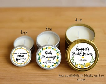 Lemon Theme Candle Favors - FULLY ASSEMBLED - Natural Soy - Custom Candle Favors, Lemon Shower Ideas, Personalized Lemon Bridal Baby Favor