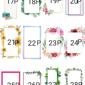 May include: Set of 12 floral frames with different colored borders and floral designs. The frames are numbered 17P through 28P.