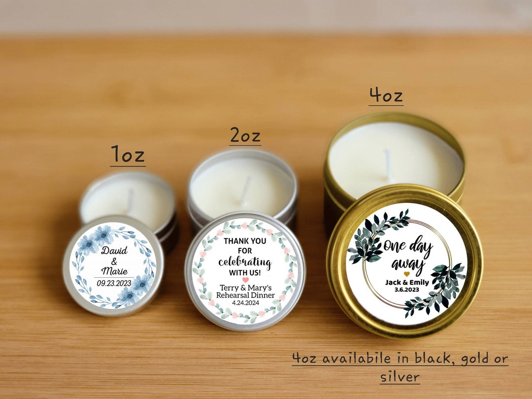 Rehearsal Dinner Candle Favors FULLY ASSEMBLED Natural Soy Custom