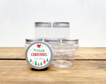 Merry Christmas Mini Jar Favors - Empty Jars w/ Custom Lids - DIY Candy Jar, Holiday Treat Jar, Christmas Gift Unique, Bulk Stocking Stuffer