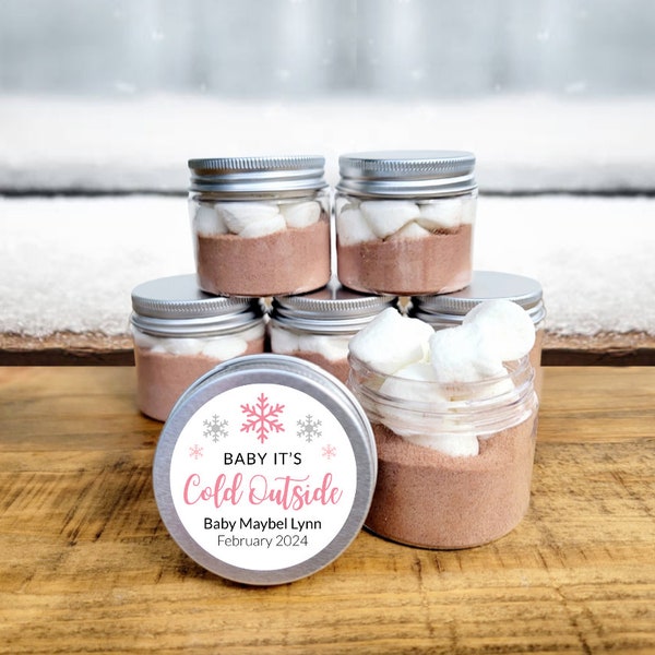 Baby it's Cold Outside Hot Chocolate Jar Favors - Custom Winter Baby Shower Bulk Hot Cocoa, Girl Winter Snow, Pink Cold Outside Baby Shower