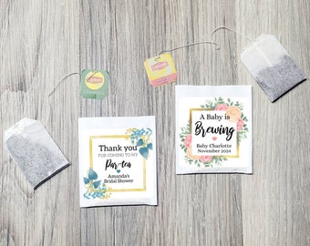 Personalized Tea Bag Favors w/ Custom Label - Wedding Tea,  Baby Shower, Bridal Shower Tea Party, Tea Favors, Perfect Blend, Baby Brewing