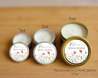 Wildflower Candle Favors - FULLY ASSEMBLED - Bridal Shower Candles, Wildflower Shower, Personalized Mini Party Candle, Wildflower Favor Idea