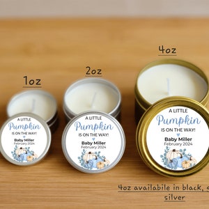 Little Pumpkin Boy Baby Shower Candle Favors - FULLY ASSEMBLED - Custom Fall Baby Candles, Blue Pumpkin Baby Shower Favor, Pumpkin Themed