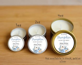 Little Pumpkin Boy Baby Shower Candle Favors - FULLY ASSEMBLED - Custom Fall Baby Candles, Blue Pumpkin Baby Shower Favor, Pumpkin Themed