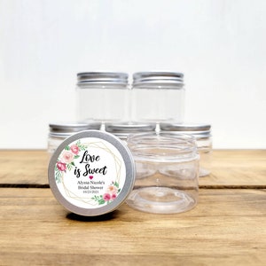 Love is Sweet Mini Jar Favors - Custom Jar Labels, Empty Jars with Lid, DIY Party Favors, Candy Buffet Party Ideas, Candy Jar Favor