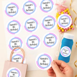 Kids Birthday Stickers, Custom Favor Labels for Treat Goodie Bags, Boxes, Personalized Stickers for Child’s Birthday Party Theme or Design