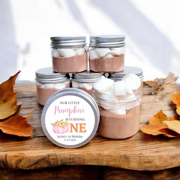 Petits cadeaux pour 1er anniversaire de fille citrouille, chocolat chaud - Cacao chaud en vrac personnalisé pour anniversaire d'automne, cadeaux d'anniversaire citrouille rose, thème citrouille