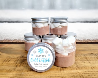 Baby it's Cold Outside Hot Chocolate Jar Favors - Custom Winter Baby Shower Bulk Hot Cocoa, Boy Winter Snow, Blue Cold Outside Baby Shower