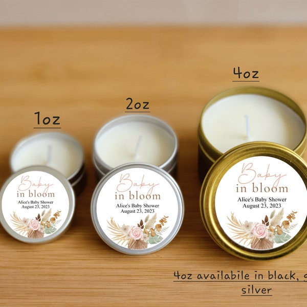 Baby in Bloom Candle Favors - FULLY ASSEMBLED - Custom Neutral Floral Shower Candles, Boho Baby in Bloom Baby Shower Favors, Pampas Candles