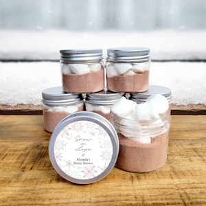 Snow in Love Hot Chocolate Jar Favors - Custom Winter Bridal Shower Bulk Hot Cocoa, Snow in Love Bridal Shower, Winter Bridal Shower Favors