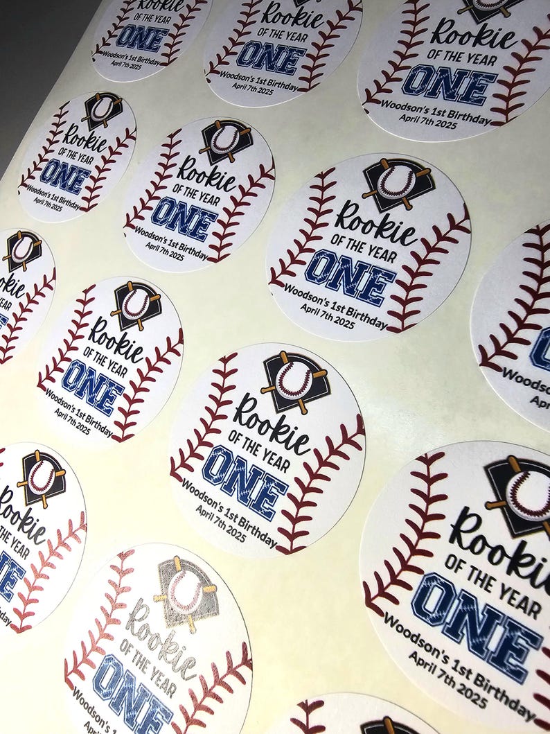 Rookie of the Year 1st Birthday Stickers - Custom Baseball Birthday ...
