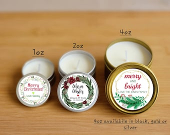 Holiday Candle Favors - FULLY ASSEMBLED - Natural Soy - Custom Candle Favors, Small Holiday Ideas, Custom Christmas Gifts, Christmas Candles