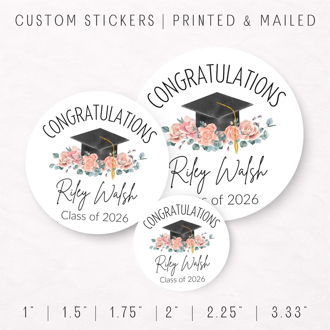 Floral Graduation Stickers – Class of 2026 Custom Name Labels, Female ...
