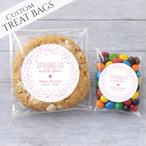 Pink Sprinkled with Love Baby Shower Favor Bags – Girl Baby Sprinkle Cookie & Candy Treat Bags, Girl Baby Shower Thank You Favors for Guests