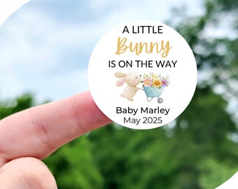 Little Bunny Baby Shower Stickers - Custom Bunny Baby Shower Labels, Bunny Theme Baby Shower Stickers, A Little Bunny is on the way Stickers