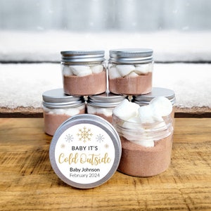 Baby it's Cold Outside Hot Chocolate Jar Favors - Custom Winter Baby Shower Bulk Hot Cocoa, Gender Neutral, Gold Cold Outside Baby Shower