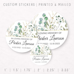 Botanical Memorial Candle Stickers – In Loving Memory Personalized Labels for Memorial Candles, Funeral Favors, Celebration of Life Keepsake
