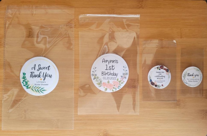 Custom Favor Treat Bags 5 x 7in, 2 x 3in, 3 x 4 & Labels Wedding Baby Bridal Shower Bachelorette Birthday Business Logo School Graduate image 2