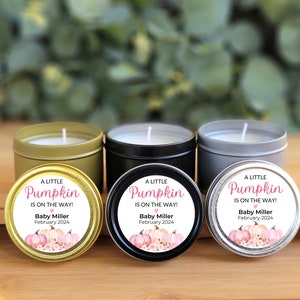 Little Pumpkin Girl Candle Favors - 4oz Soy - PRE-ASSEMBLED - Custom Fall Baby Bulk Candles, Pink Pumpkin Baby Shower Favor, Pumpkin Themed