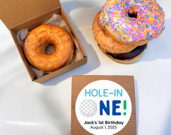 Golf Hole In ONE First Birthday Party Donut Box - Custom Donut Favors, Golf Par-Tee Edible Favor, Donut Labels, Boys Golf Birthday Party
