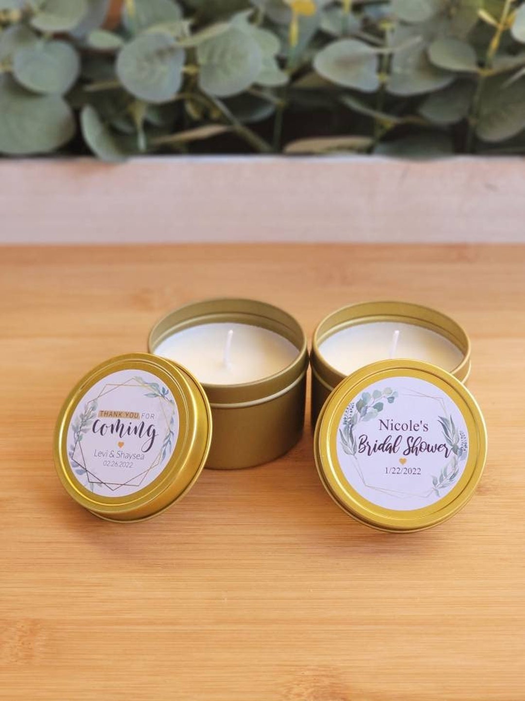 GOLD Candle Favors W/ Custom Label - Natural Soy - Wedding - Baby ...