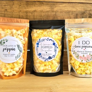 Snack Favors w/ Custom Label, Wedding Favors, Stand Up Zip Pouch Bag, DIY Popcorn Favor, Wedding Edible Favors, Unique Wedding Favors