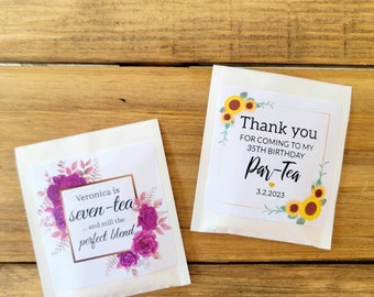 Personalized Tea Bag Favors w/ Custom Label - Birthday Tea Favors, Birthday Favors, Birthday Party Favors, Adult Birthday Favors, Par-Tea