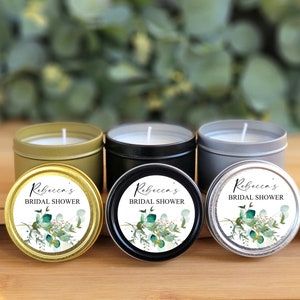 Greenery Bridal Candle Favors - 4oz Soy PRE-ASSEMBLED - Green & Gold Bulk Wedding Candles, Custom Greenery Favor, Bridal Shower Candle Favor