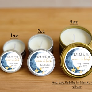 Moon and Stars Baby Shower Candle Favors - FULLY ASSEMBLED - Moon & Stars Candles, I love you to the moon and back Theme Baby Shower Favors