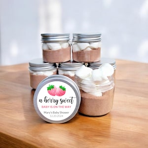 Berry Sweet Baby Hot Chocolate Jar Favors - Custom Strawberry Theme, Berry Theme Gift, Berry Sweet Baby On Way, Berry Baby Shower Hot Cocoa