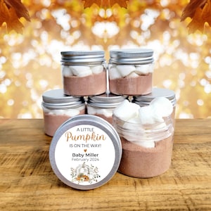 A Little Pumpkin Hot Chocolate Jar Favors - Custom Fall Baby Bulk Hot Cocoa, Gender Neutral Pumpkin Baby Shower Favor, Pumpkin Themed Shower