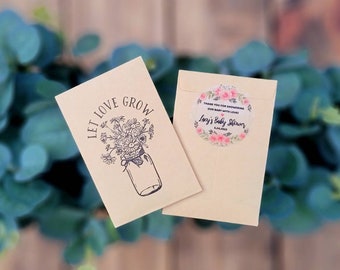 Custom Girl Baby Shower Seed Favors - Personalized - SEALED - Wildflower SEEDS INCLUDED - Let Love Grow - Baby Shower Favors, Baby In Bloom