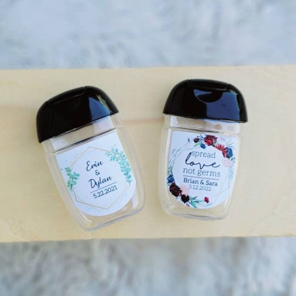 Clear Hand Cleansing Gel Containers Unfilled Custom Favors Wedding Baby Bridal Shower Bachelorette Birthday Graduation Business Logo